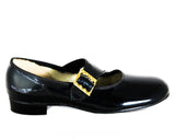 Child's Size 11 1/2 Black Mary Jane Shoes - Authentic 1950s 60s Little Girls Patent Vinyl - Big Buckles - Child Size 11.5 D - Deadstock NIB
