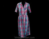 Size 6 DVF Summer Dress & Belt - 1980s Diane von Furstenberg Pink and Turquoise Blue Cotton Plaid Shirtwaist - Breezy Resort Chic - Bust 34