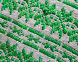 Spring Green & White Blanket - Very Soft Woven Rayon Blend Throw with Fringe - Southwestern Style Textile Tablecloth - Nearly Square 50+"