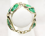 Emerald Green Ovals Bracelet - Lyrical Gold Hued Metal - 1960s Marbleized Plastic - Art Nouveau Antique Look - Goldtone Flourishes - 50405