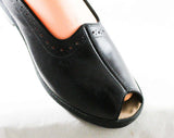 Size 6 1940s Black Shoes - Beautiful Peep Toe 40s Pumps with Broguing & Slingback - 6M WWII Swing Era 40's Deadstock Shoe - Fancy Free