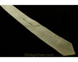 1950s Men's Skinny Tie - Mid Century Office Wear Necktie - Beige & Black Brocade with Sword Crest - Handsome Rockabilly 50's Business Man