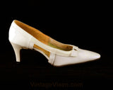 Size 6 Beige Heels - Mod 1960s Taupe Shoes with Cutout Design - Slick Patent Leather Style 60s Pumps - 60's Deadstock - 6AA Narrow - 48065-1