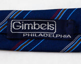 1980s YSL Men's Tie - Fine Navy Blue Striped Necktie by Designer Yves St Laurent - Dark Red Brown White Diagonal Stripe - Preppy 80s Gimbels