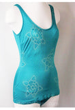 Size 6 to 8 Swimsuit - Late 1970s Teal Blue Floral Swim Suit - Small Medium 70s Bathing Suit - Retro Summer Chic - Bust 34 to 36 - 35087
