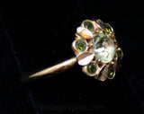 FINAL SALE 60s Peridot Glass Ring - Adjustable Size 8 to 9 - 1960s Costume Jewelry - Light Spring Green - Heart Shaped Metal - Avon