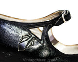 As Is Deco 1920s Shoes with Cutwork - Size 5.5 Authentic 20s 30s Black Leather Pumps - Cutouts & Triangle Open Sides - Rare NOS Deadstock