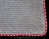 1930s Kitchen Curtain Panel - Authentic 30s White Cotton Chenille Cheesecloth with Red Tassel Fringe Trim - As Is - Quaint Country Home Chic