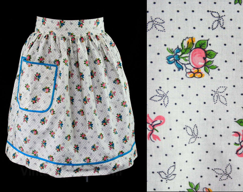 40s Peachy Fruits Print Apron - Size XS to Small - Sweet Summer Peaches - Novelty Print Cotton - 1940s 1950s House Wife - Waist to 25