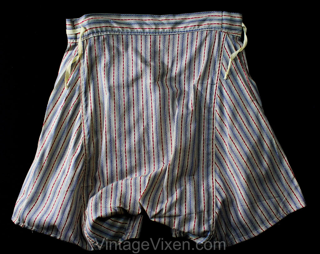 1930s Boys Boxer Shorts - Blue & Maroon Stripe Authentic 30s NOS