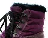 Size 7 Sorel Hiking Boots - 1990s Unworn Deadstock - Purple Canvas & Waterproof Rubber - Black Faux Fleece 90s Winter Wilderness Footwear