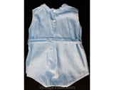Charming 1920s Toddlers Blue Cotton One Piece Romper with Heirloom Embroidery - Size 12 to 18 Months - Infant Child's Pastel Bubble Suit
