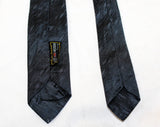 1950s Gray Silk Tie - 50s Atomic Raindrop Novelty Print Men's Necktie - Dark Silk Brocade Mens - Astro Elegant - Streamlined Skinny Deco