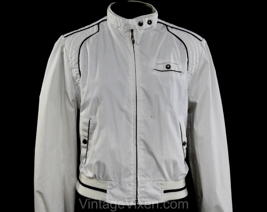 Size 10 Wind Breaker - 1980s White Thriller Style Jacket with