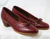 Size 6.5 W Leather Shoes - Dexter - High Quality Sophisticated 1980s Fine Oxblood Brown Leather - Stacked Wood Heels - Deadstock - 43149-3