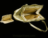50s Evening Handbag - Gold Floral Metallic Brocade 1950s Marilyn Formal Bag - Scrollwork Leafy Motif - 2 Handles - Satin Lining & Coin Purse