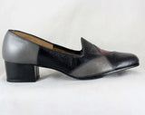 Size 6 Mod 1960s Shoes - Patchwork Leather Pumps - Sharp Black Gray & Maroon Stitched Patches - Chic Secretary Style - NOS 60s Deadstock