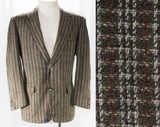 Men's Medium 1950s Suit Jacket - Mens 50s Gray Plaid Wool Tweed Sport Coat Blazer - Muted Grey Copper Brown & White Mid Century - Chest 42