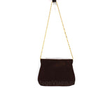 60s Brown Shoulder Bag - Brassy Gold Chain Strap - Chocolate Leather - Mod 1960s Go Go Girl Purse - Pinwheel Medallion - New York Label