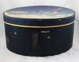 Stetson Airplane Hat Box - 1940s Men's Stetson Flagship Blue Hatbox with Lid and Twill Strap - American Airlines - 40s WWII Era Pilot