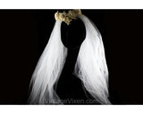 Elegant 1950s 60s Bridal Veil in Swirled Roses & Ecru Lace with Four Layers of White Tulle - Vintage Wedding Wear - Bride's Shoulder Length