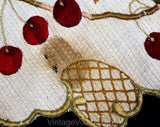 Cherries Antique Linens - Society Silk Embroidered Victorian Centerpiece - Art Nouveau Round Doily Style - Botanical Red Cherry Embroidery