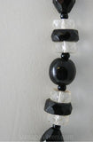 Gorgeous Black Cut Glass Necklace & Earrings with Crystal Details - 1930s Depression Era - Button Style Earrings - Beaded Necklace - 32952
