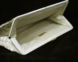 1950s White Summer Purse - Beautiful 50s Resort Chic Clutch Bag - 50s 60s Plastic over Embroidered Linen Handbag - Soure Bag NY - 49129