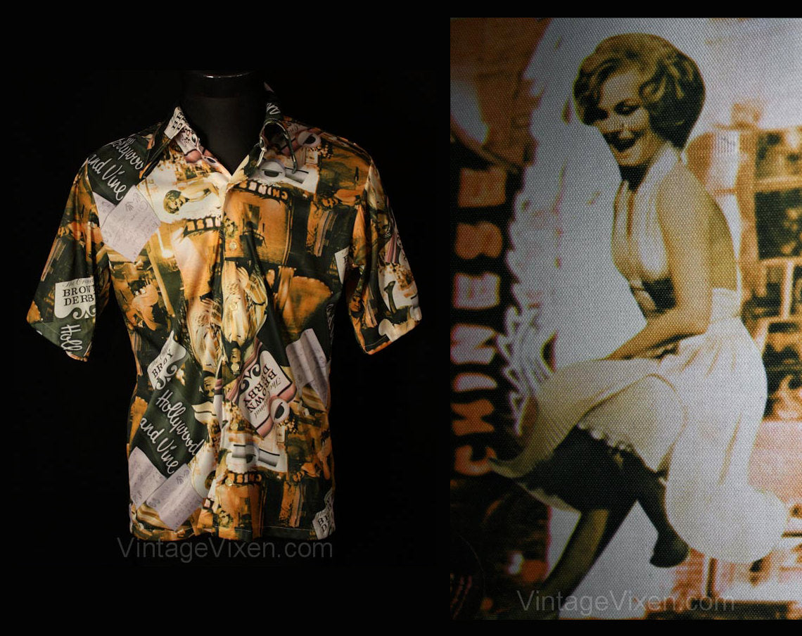 Men's Large 70s Shirt - Disco Era Hollywood & Vine 1970s
