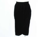 Size 10 Black Skirt - Plush Velvet Formal Wrap Style Skirt - Designer Lillie Rubin - Tulip Hem - Medium - 1980s 1990s - Waist 30 - 45872