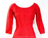 Size 8 Red Lace Dress - Classic Mid Century 1950s Vintage Vixen Cocktail - 50s Ballerina Fit and Flare Silhouette - Elegant Party - Waist 27