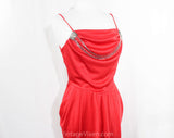 Size 8 Red Disco Dress - Sexy 1970s 80s Jersey Knit Cocktail by Night Visionz California - Deco Inspired 70s Evening Glamor - Beaded Swag