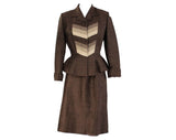 Size 6 Lilli Ann Suit - Shades of Cocoa Brown Silk Blend Suit Jacket & Skirt - Chevrons and Peplum - Late 40s Early 50s Autumn - Waist 25.5