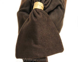 1930s 1940s Cocoa Brown Purse - Chic 30s 40s Fur Felt Clutch Handbag with Floral Metal Rings & Cinched Design - Chic Lewis Collector Bag