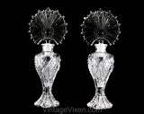 Matched Pair Art Deco Style Perfume Bottles - Clear Pressed Glass Starburst Sunburst Design - 1940s 50s Glam Boudoir Vanity - Two Containers