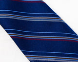 1980s YSL Men's Tie - Fine Navy Blue Striped Necktie by Designer Yves St Laurent - Dark Red Brown White Diagonal Stripe - Preppy 80s Gimbels