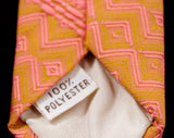 1970s Polyester Tie - Super Wide Pink & Goldenrod Yellow 70s Necktie - Men's Neckwear - Mens 1970's Loud Colors Neck Tie - Stripe Brocade
