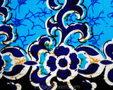 1960s Cotton Dragon Batik Print Fabric - 1.8 Yards Turquoise Blue & Black Panel Yardage - 60s 70s Summer Bohemian Border Print Sarong Wrap