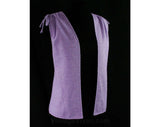 Size 8 Lavender 70s Vest - Shaggy Boucle Light Purple Knit - Sweet Tied Shoulders - 1970s Spring Casual Open Front Layering - Bust 35 / 36
