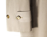 Mens Large 1940s Gabardine Coat - Exceptional 40s 50s Tan Wool Overcoat Outerwear - Convertible Flyer Label - Detachable Lining - Chest 44