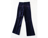 Teen Size 14 1970s Pants - Dark Navy Blue Bellbottoms - Teenage Boy's 70s Denim Style Like Jeans with Red Stripes - Waist 26 - NOS Deadstock