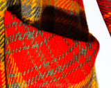 Terrific 1950s Size 20 Coat - Red Tartan Plaid Wool Overcoat with Chevron Seam - 50s Autumn Winter Mid Century Chic - XL Plus Size - Bust 48