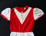 1930s 40s Red & Gray Cotton Dress - Petite Ladies Size 8 - Teen Size 16 - Old Fashioned Frock with Short Sleeves - 30s Deadstock - Bust 36