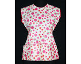 1950s Child's Pink Apron - Pom Pom Flowers - Smock Style Top - Girls Size 8 to 10 - 50s Fuschia Floral Deadstock - Rick Rack - 38007