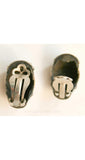 Etruscan Style Silver Earrings - Boho Contemporary Look - Silvertone & Black 1970s Exotic Style Bohemian Clip Ons - 70s 80s Tribal Chic