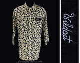 XXL Men's Pajama Shirt for a Wildcat - Cheetah Spots Novelty Print Mens PJ - 50s Animal Print Cotton Flannel - Long Sleeved Top - Chest 54