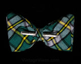 1970s Men's Bow Tie - Swing Era Style Mens 70s Bowtie - Preppy Cute Clip On Tie - Blue Green Gray Yellow Wool Plaid - Hipster Haberdashery