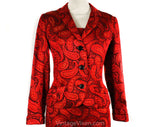 Size 0 Designer Rudi Gernreich 1960s Red Paisley Cocktail Dress & Jacket - XXS 60s Brocade Evening Suit - Slim Fitted Posh - Bust 31.5