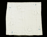 Asian Lanterns Tablecloth - 40s 50s Eastern Garden Origami Lights Embroidery on Square Linen Bridge Table Cloth - Yellow White Blue Pockets