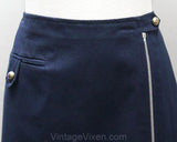 Size 10 Designer Skirt - Sophisticated 1970s Navy Zip-Front Skirt by Anne Klein - Dark Blue Mini Skirt - Deadstock - Waist 30.5 - 34108-1